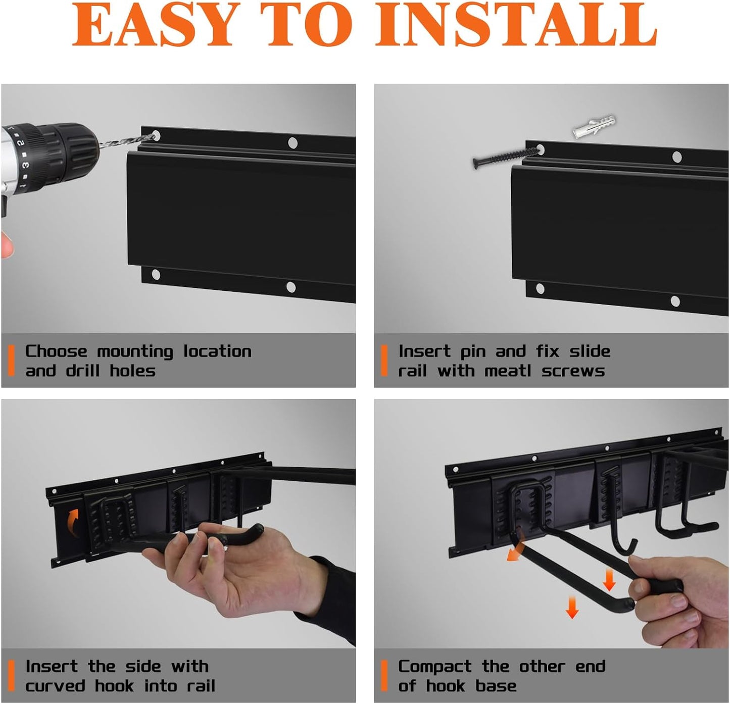 64 Inches Garage Tool Organizer Wall Mount, Yard Tool Hangers for Garage Wall, Tool Storage Rack Wall Hooks