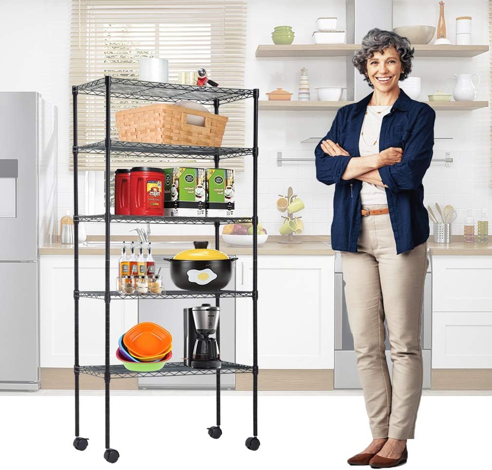 Wire Shelving Unit Metal Shelf Organizer Heavy Duty Wire Rack Storage Unit Rack Utility for Bathroom Office Kitchen (Black, 14" D x 30" W x 60" H)