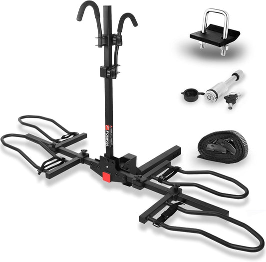 FORWODE Hitch Mount Bike Rack Fits 2 X 80 lbs Bicycle, Platform Bike Rack for Car SUV Truck, 2 Inch Receiver, Foldable Wobble Free, Locking Hitch,Fat and Standard