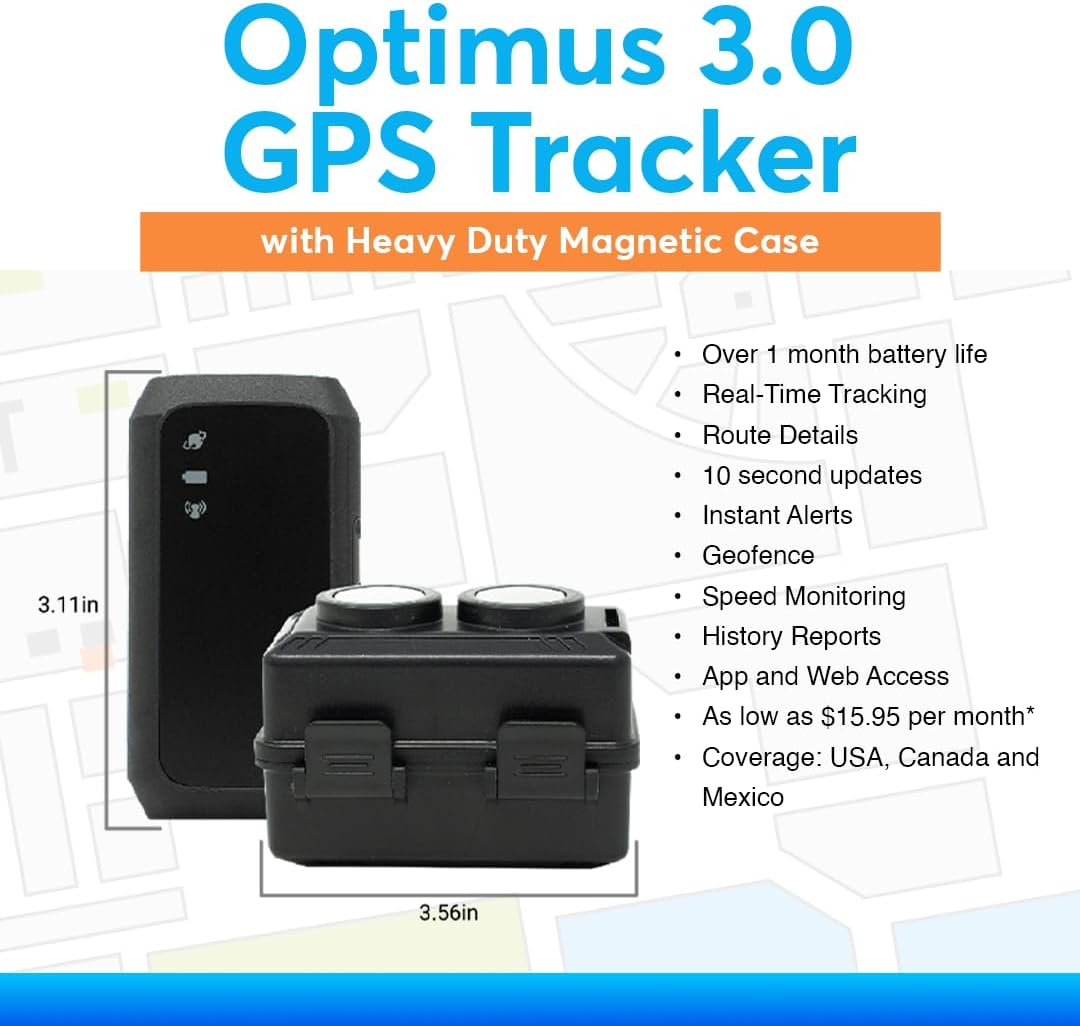 Optimus 3.0 GPS Tracker - Over 1 Month Battery - with Heavy Duty Waterproof Case and Powerful Magnets for Vehicles and Assets