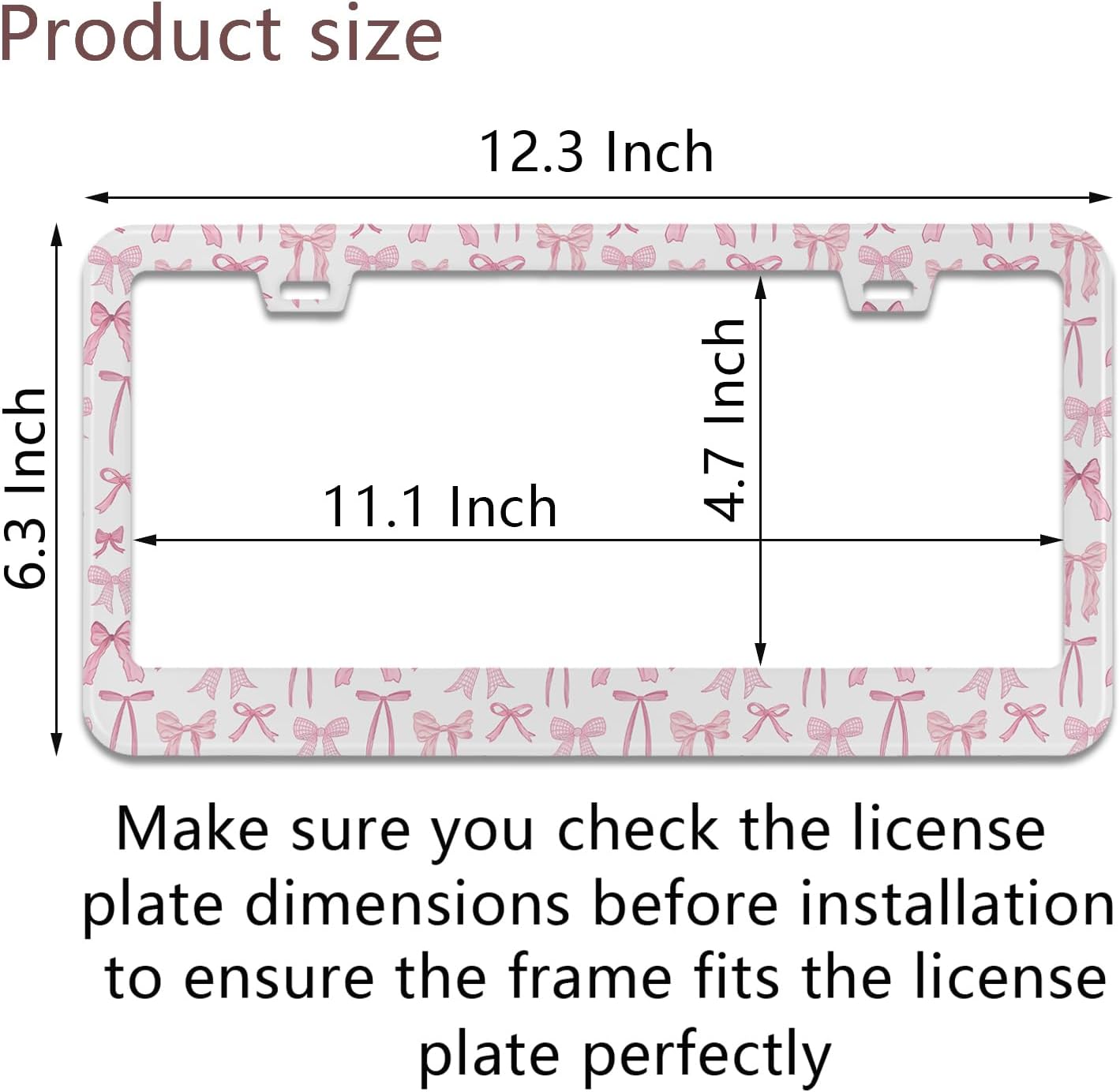 License Plate Frame for Pink Bow Stainless Steel License Plate Frames Holder Covers Rust-Proof Auto Parts Decoration with Screws License Plate Holder for Car Accessories 12x6 Inch