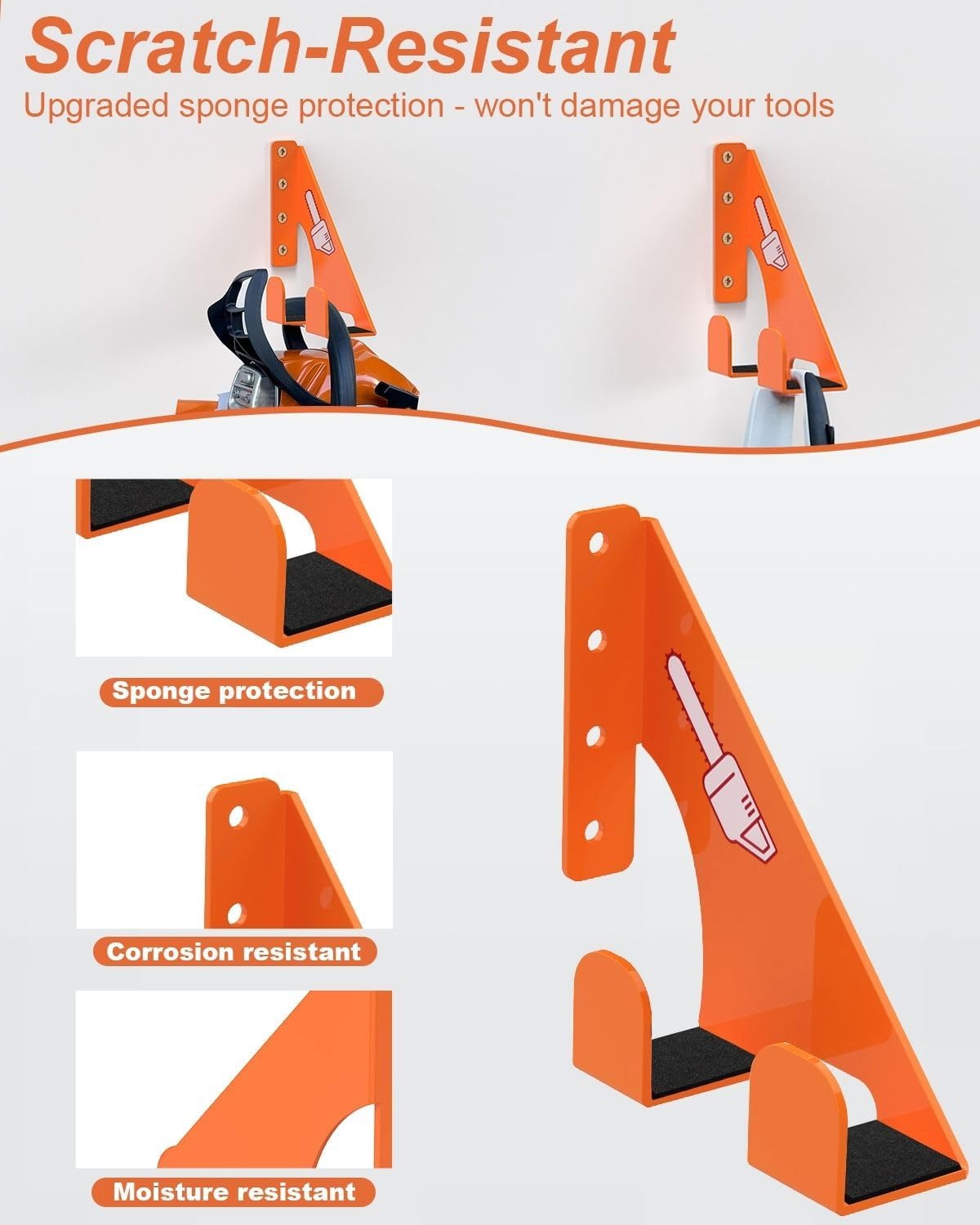 Chainsaw Holder -2 Pack- 180LB Heavy-Duty Alloy Steel Wall Mount Set, Chainsaw Accessories, Universal Fit for Stihl, Husqvarna, Echo Saws, Rust-Proof & Space-Saving Design (Garage, Workshop)