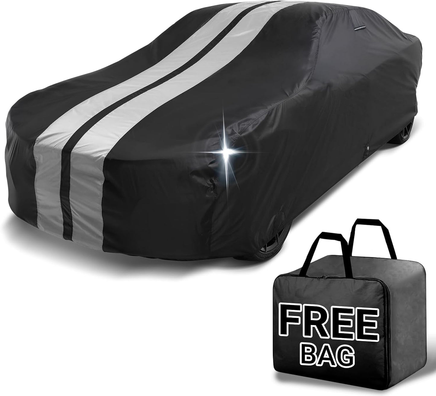iCarCover Custom Car Cover for Chevy Business Coupe (1939-1941) Waterproof All Weather Rain Snow UV Sun Protector Full Exterior Indoor Outdoor Car Cover (Stripe - Black/Gray)