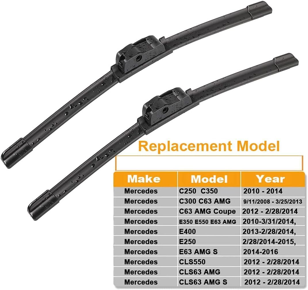 2 wipers Replacement For Benz 2008-2014 W207 W212 W218 W204 Class C250 C300 C350 C63 AMG W218 C218 CLS550 CLS63 AMG Replacement Windshield Wiper Blades Set 24"+24"(Set of 2)