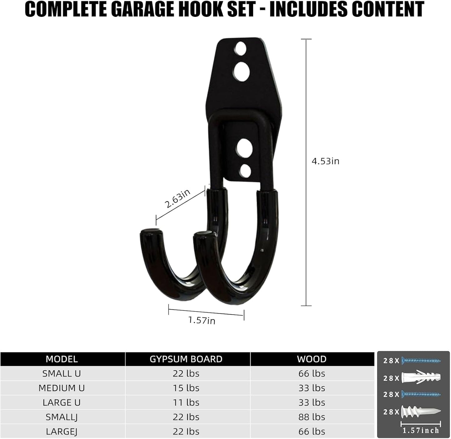 Garage Hooks, 6 Pack Small Round Wall Hooks for Hanging Heavy Duty Ladders, Bikes, Tools Ideal for Garage, Garden, Basement Utility Room Storage (Black)