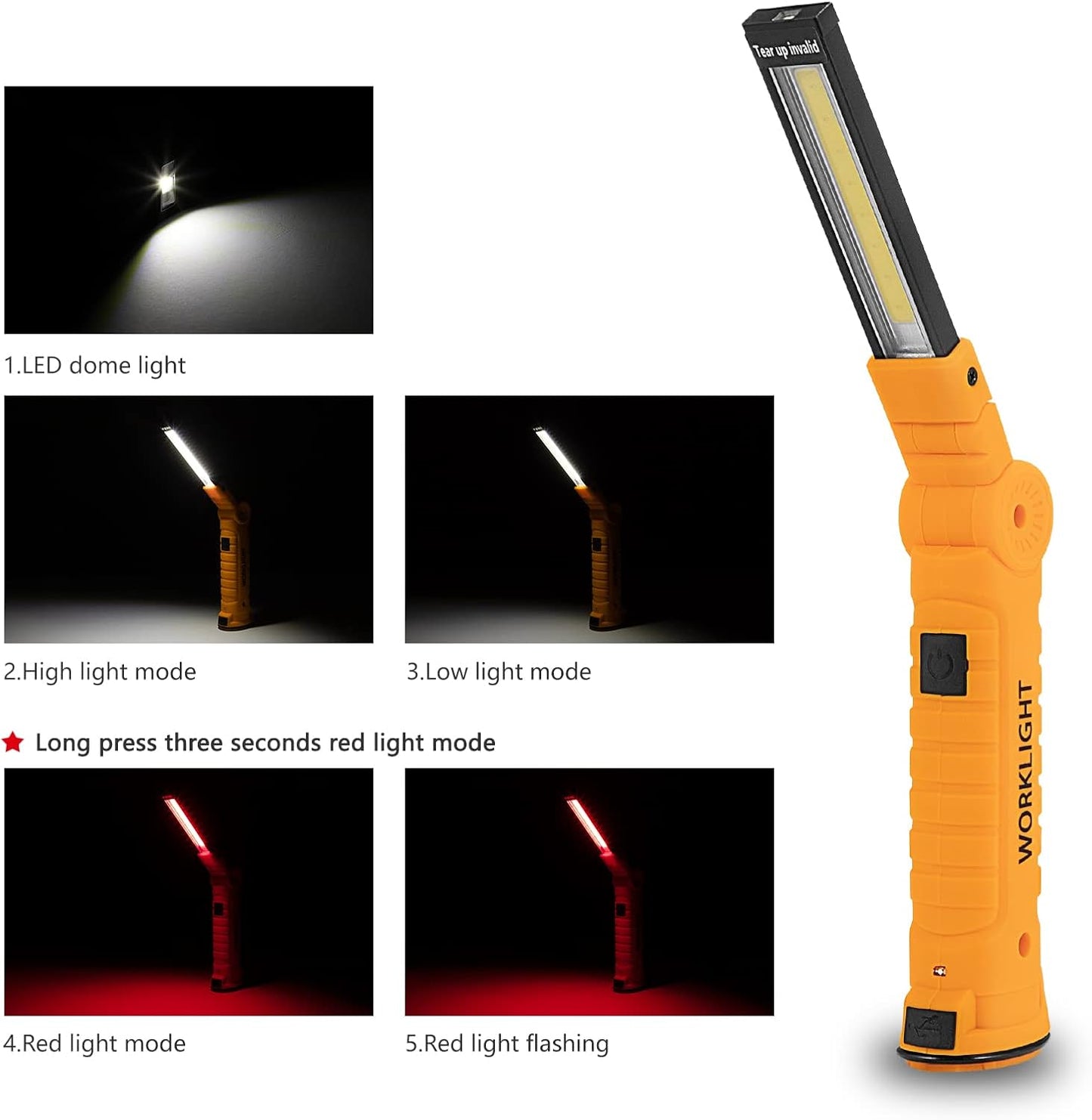 4 Pack Rechargeable LED Work Lights with Magnetic Base and 360° Rotation, 5 Modes for BBQ, Camping, Reading, and Car Repair