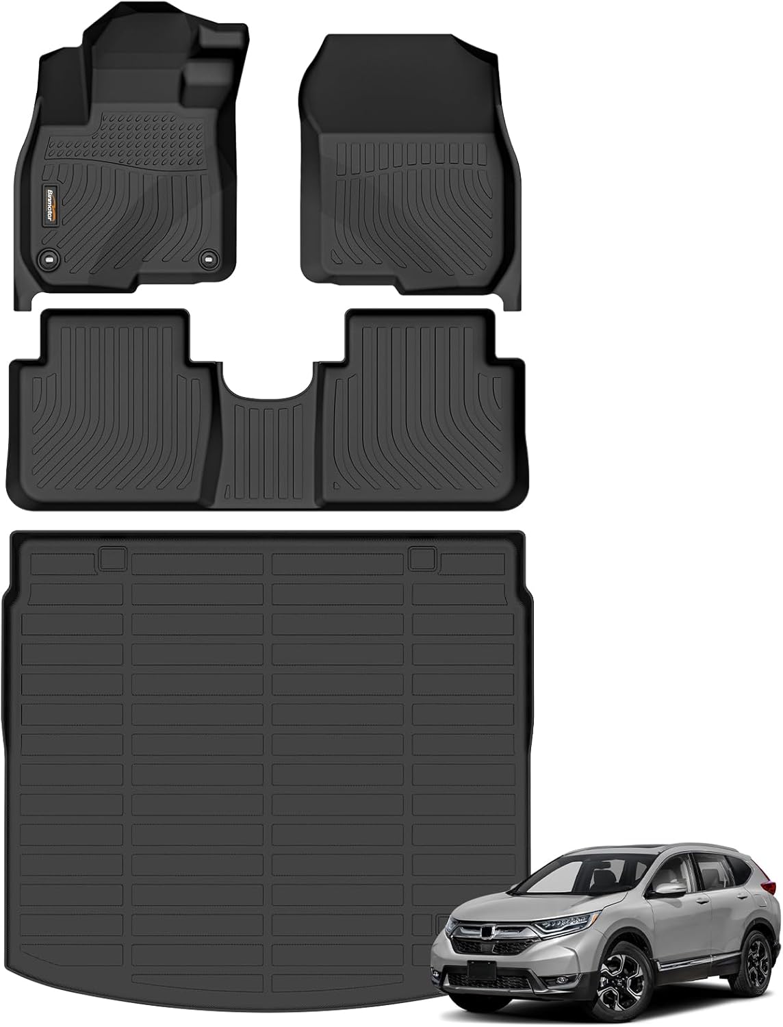 Binmotor-Floor Mats & Upper Cargo Liner Set for Honda CRV 2017-2022, All Weather Car Mats for Honda CR-V, Custom Fit for CR-V Floor Liners CRV Accessories Trunk Mat Cargo Mat