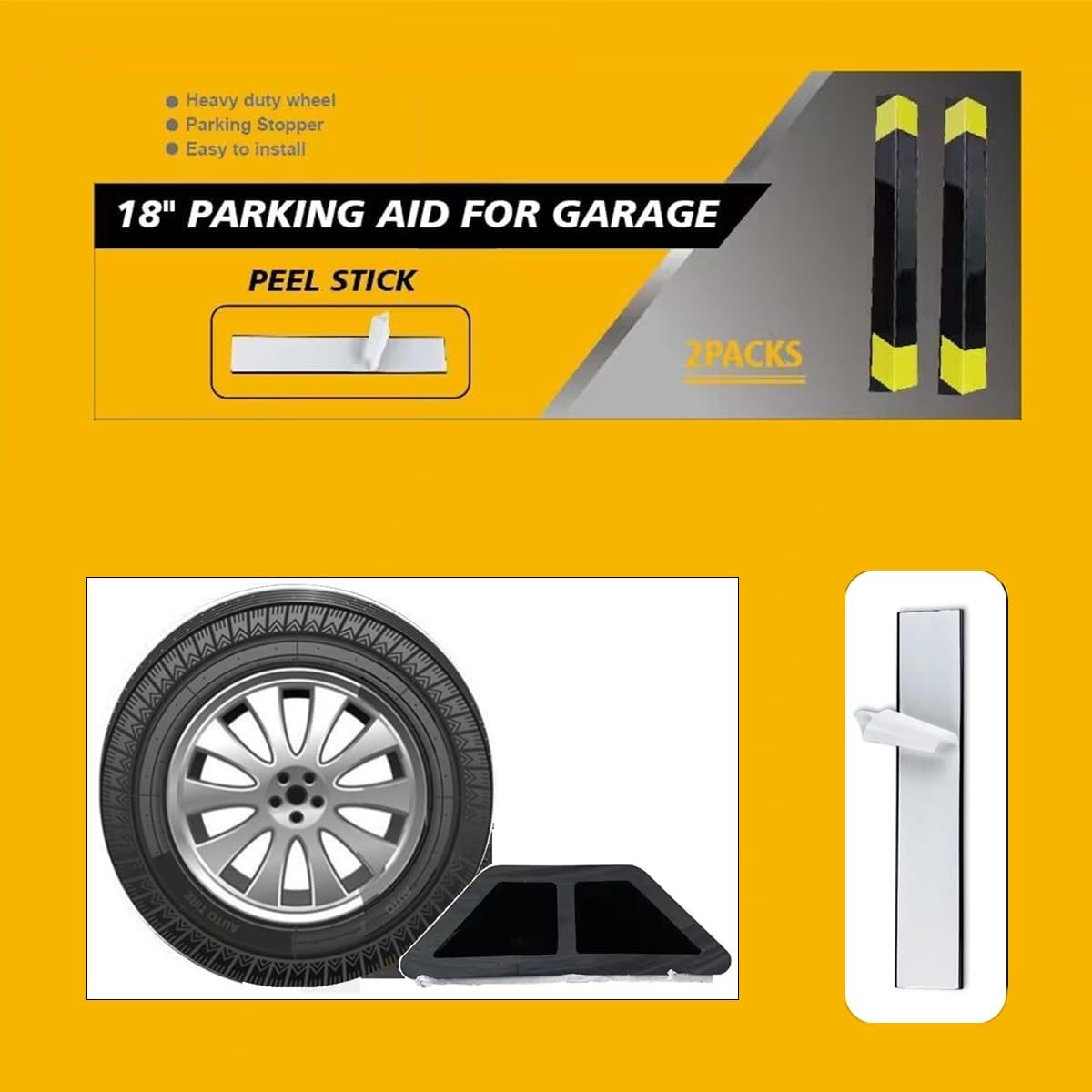 Heavy Duty Parking Aid for Garage, 18" Car Parking Stopper for Garage 2 Pack, Parking Aids Protects Car, Parking Stopper Easy to Install 2 Packs 18" L (2 Pack 18" L x 1.25H)