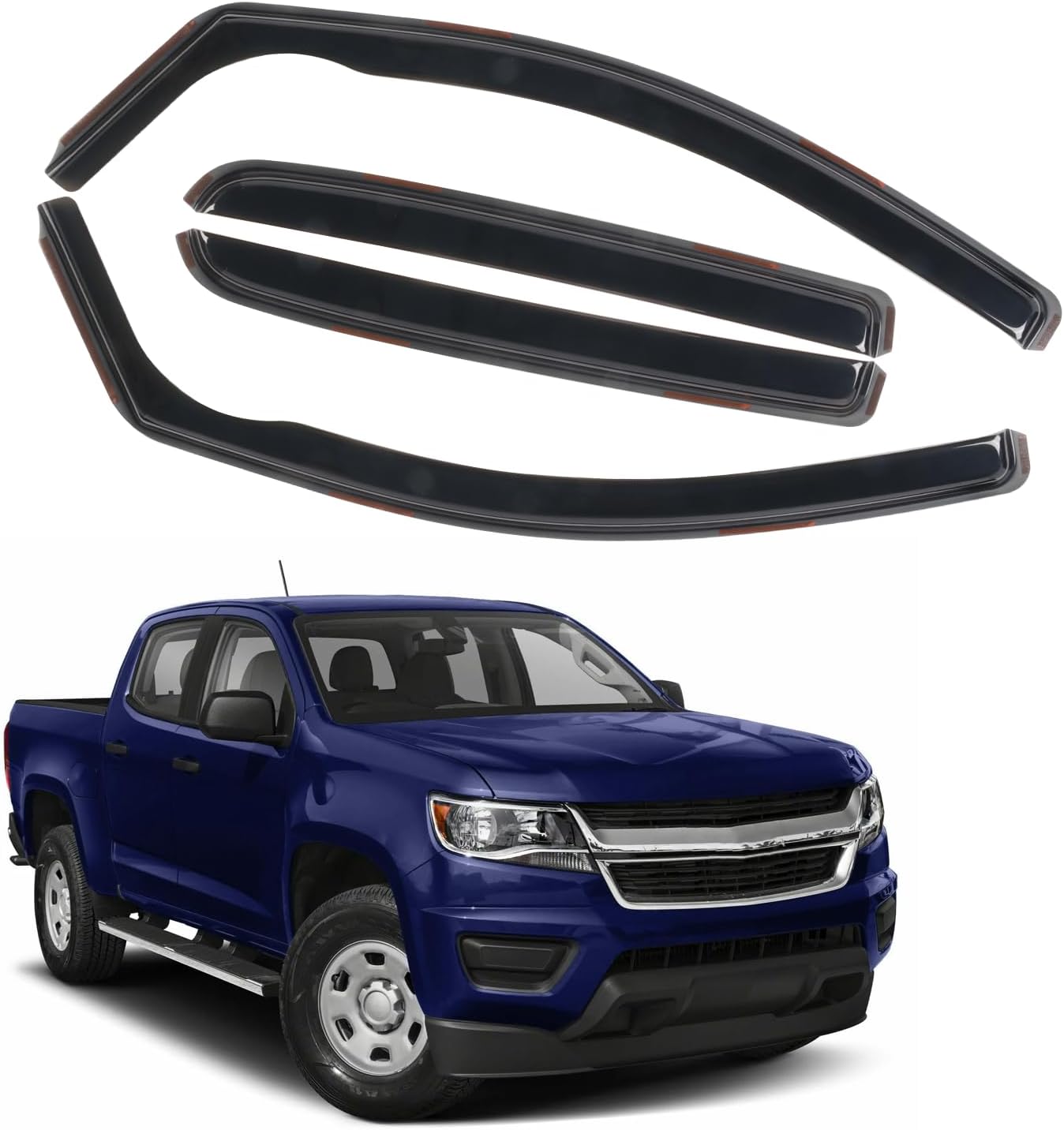 in Channel Rain Guards for 2015-2022 Chevy Colorado/GMC Canyon Crew Cab, Smoke Tinted Side Window Wind Deflectors, Vent Window Visors Shade Shield, 2016 2017 2018 2019 2020 2021