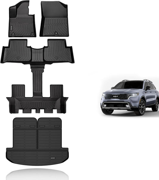 KELCSEECS Floor Mats & Cargo Liner with Backrest Mat(Best Put The Third Row Down) for 2021 2022 2023 2024 2025 Kia Sorento(Not for Hybrid) Car Mats Trunk Liner Trunk Mat Kia Sorento Cargo Mat