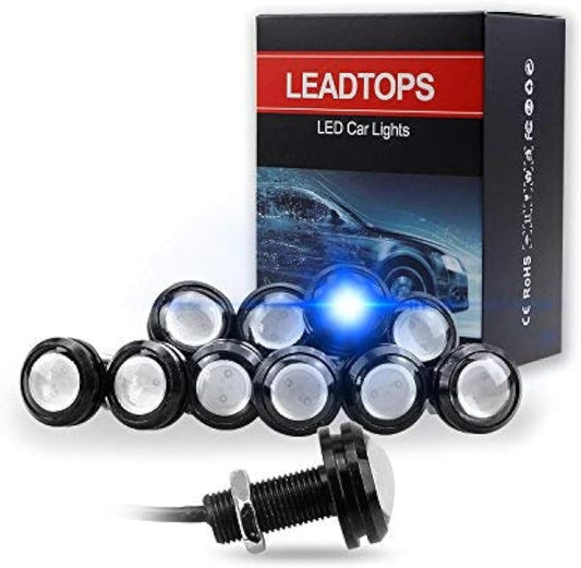 LEADTOPS 10Pcs 18mm 12V Eagle Eye LED Car Fog DRL Daytime Running Light Backup Reverse Tail Rock Lights Small bulb (Blue, Black Case)