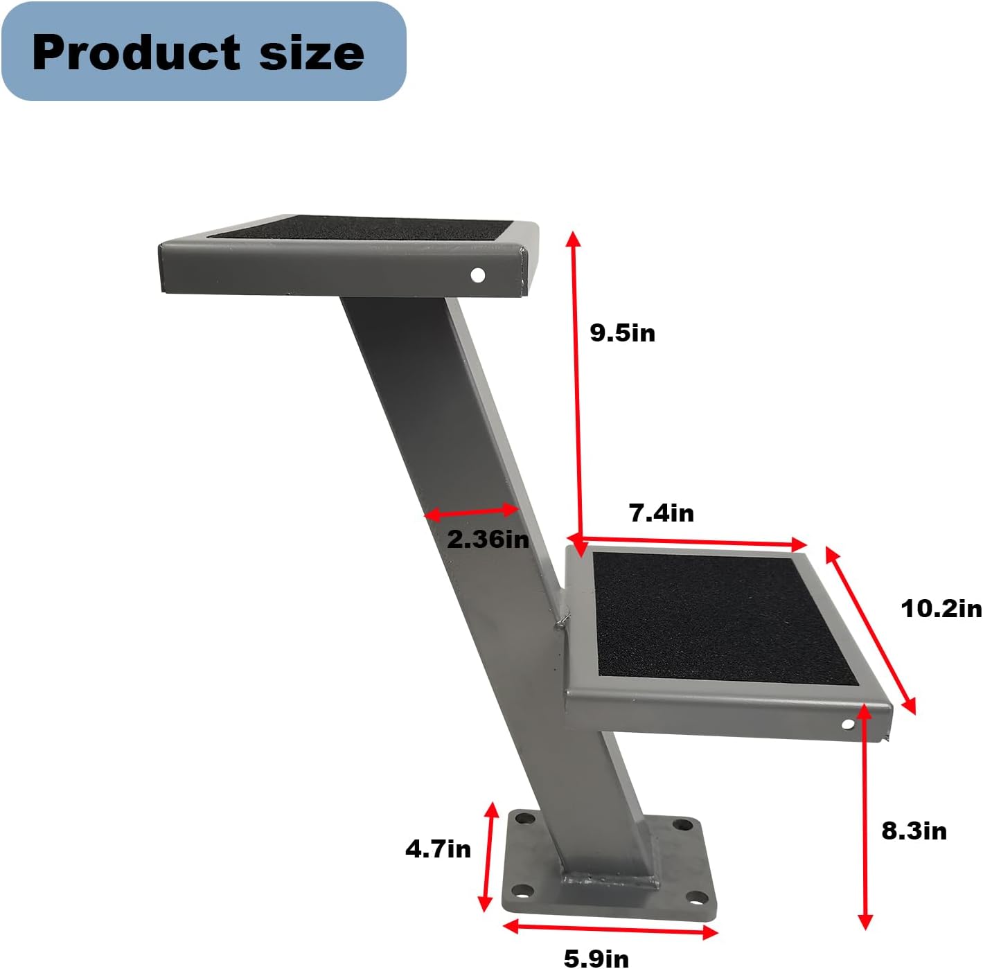 Universal 2 Double Steps Boat Trailer Ladder Boarding Step Fit for Trailer Tongue up to 3" x 4"