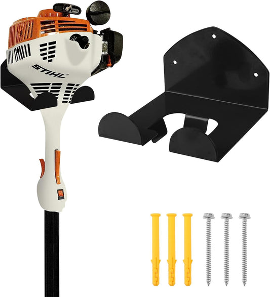 Weedeater Rack, 1 Pack Weed Eater Hanger, Weed Eater Rack for Wall, Heavy Duty Garden Tool Garage Organizer Trimmer Holder, Chainsaw Hanger Wall Mount(Black)
