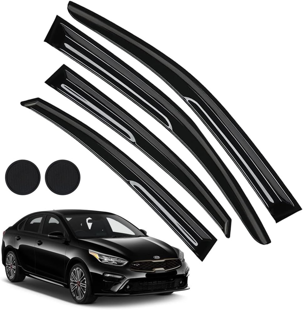 Rain Guards for Kia Forte 2019-2023, Tape-on Side Window Deflectors for Kia Forte, Window Visors for Kia Cars, for Kia Car Accessories 4 Rain Guards ＆ 2 Car Coasters