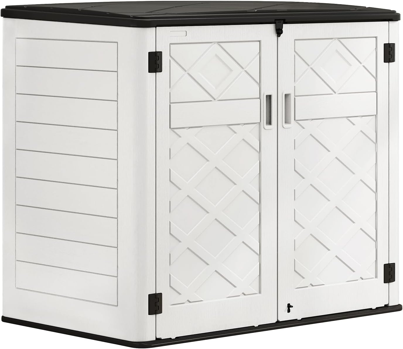 HOMSPARK Storage Shed Weather Resistance, Multi-Purpose Outdoor Storage Cabinet for Backyards and Patios, Horizontal Storage Shed for Lawnmower, Patio Accessories (Off-White, Large - 48 cu.ft)