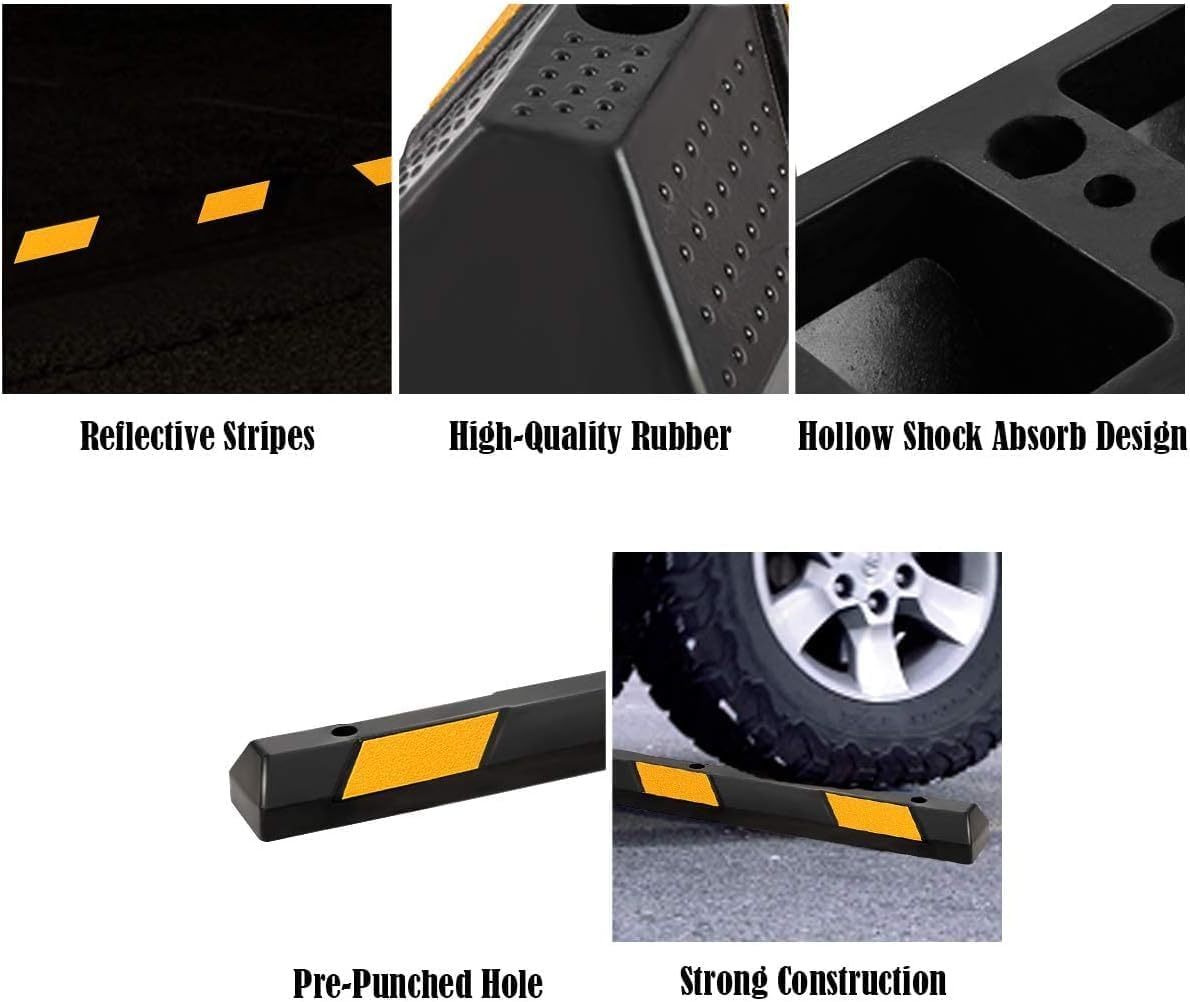 Goplus Parking Block, 72' Rubber Bumpers with 8 High Reflective Yellow Safety Stripes, Heavy Duty Parking Target, Garage Wheel Stoppers for Car, Truck, RV and Trailer (2 Pack)