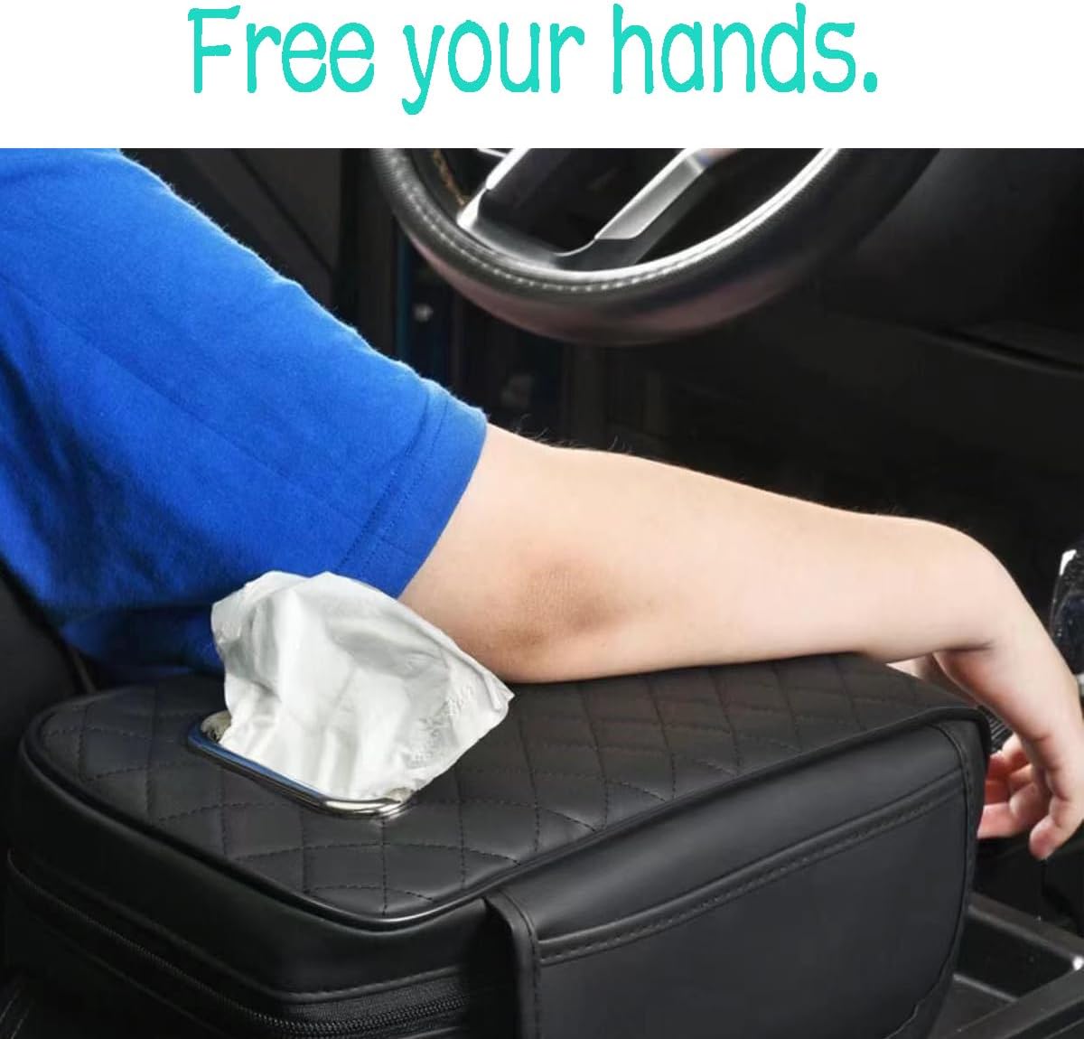 Car Armrest Cover Leather Car Console Covers Box Pad with Pocket and Tissue Box Arm Rest Cover for Car for SUV Truck Sedan Vehicle (Grey)