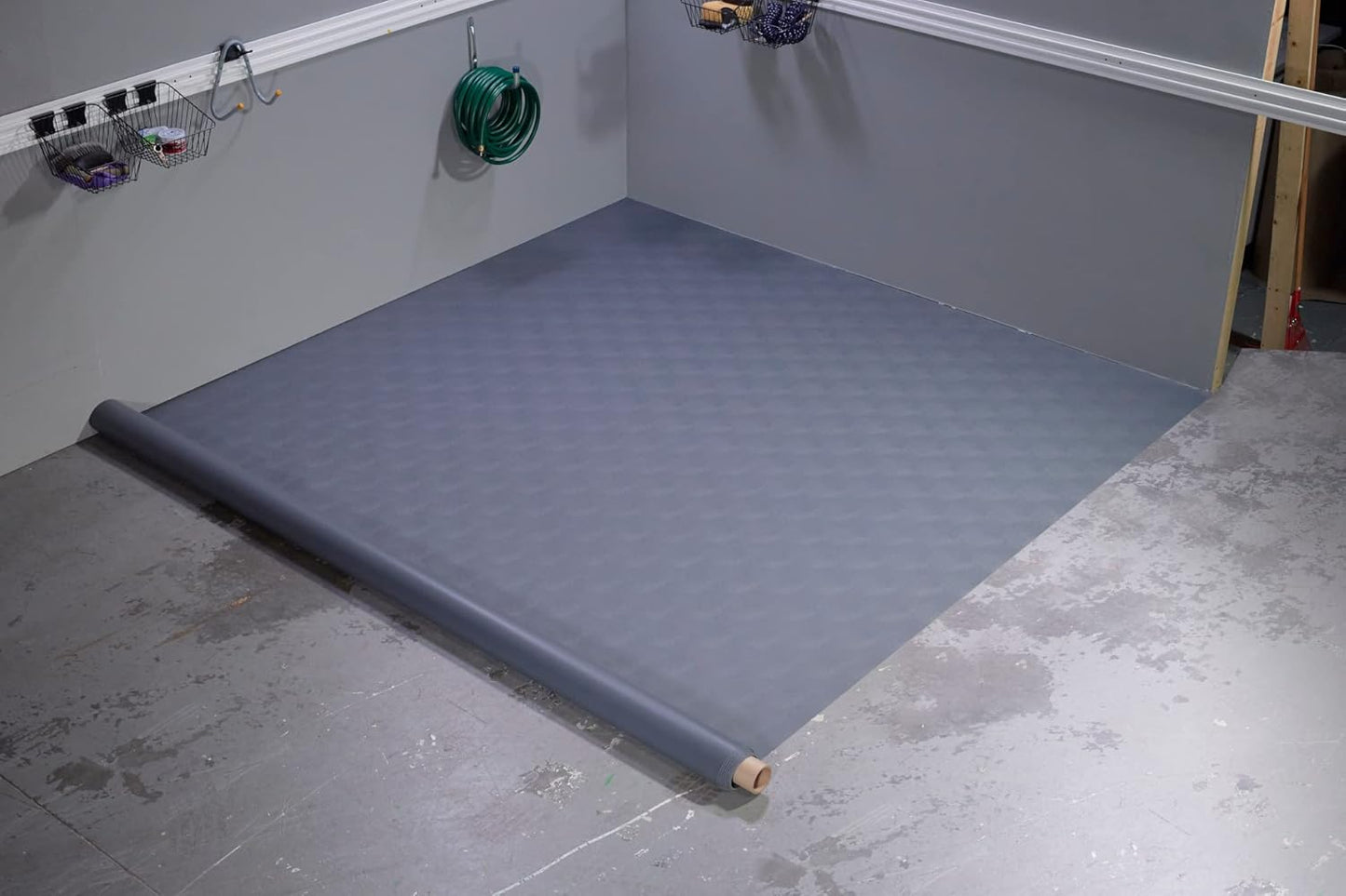 G-Floor Seamless Sheet Vinyl Shed Flooring Cover with Bonded Fibrous Backing - Levant Pattern (8' x 8', Slate Grey)