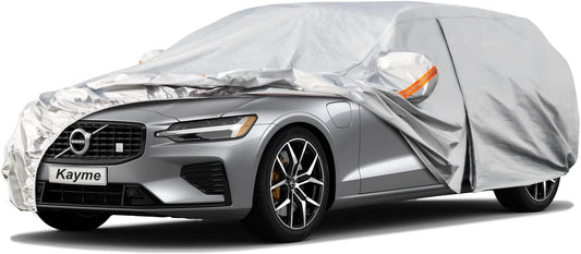Kayme 6 Layers Station Wagon Car Cover Waterproof All Weather, Outdoor Full Cover with Zipper Door, Universal Fit for Volvo V60, BMW 3 Series Touring, Audi A4 Avant Allroad (178-190 inch).