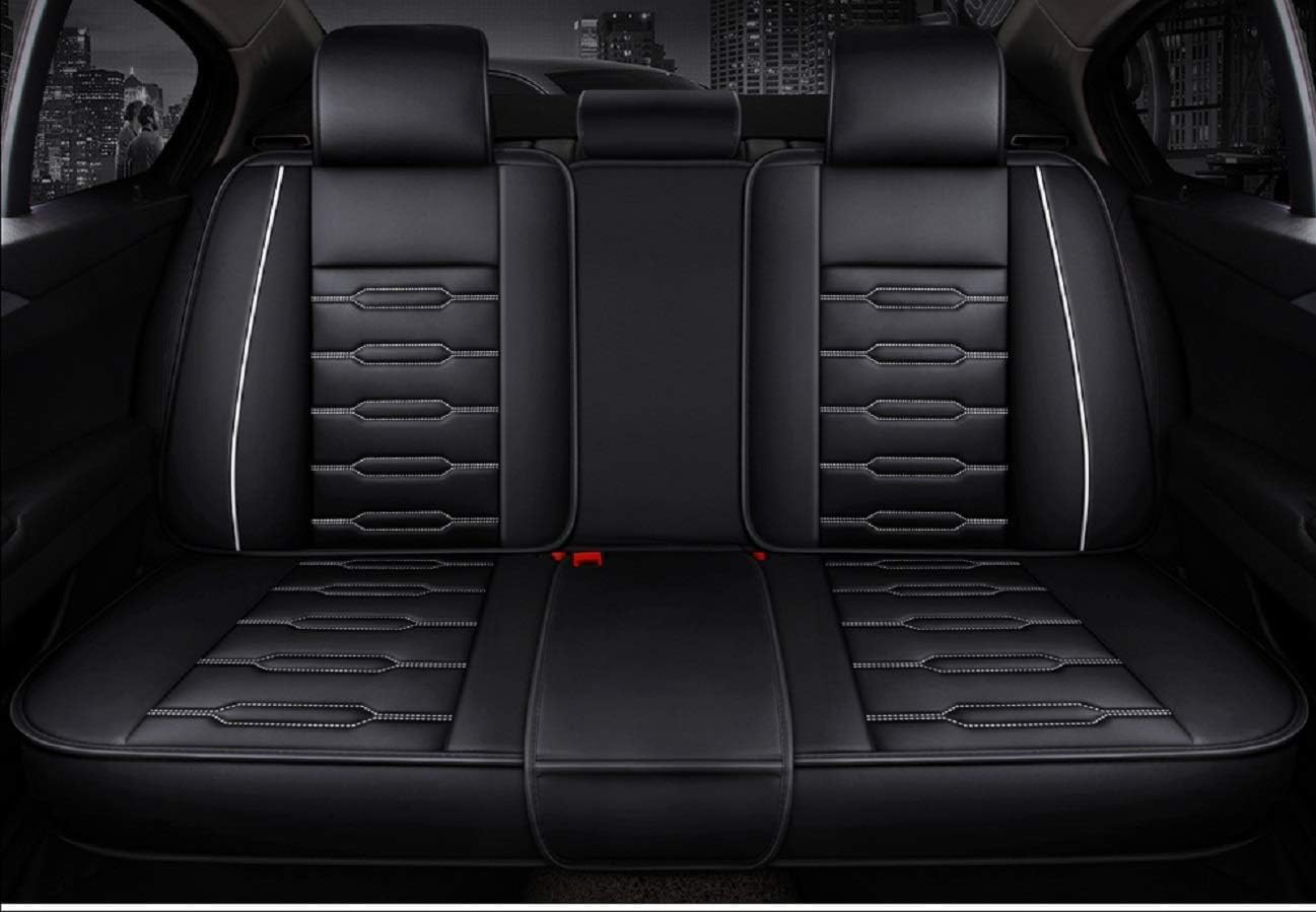 Seat Covers Full Set, Waterproof Leather Seat Covers for Cars, 5 Seats Universal Car Seat Protectors, Black Car Seat Covers Car Seat Cushions Fit for Most Cars (Black-White)