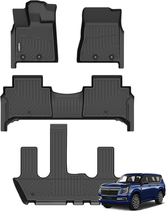 GINOWY-Floor Mats for Nissan Armada &Infiniti QX80 2025 2026 Bucket Seating All Weather Car Floor Mats Armada 2025 Waterproof Easy to Clean Armada Floor Liners Accessories Black