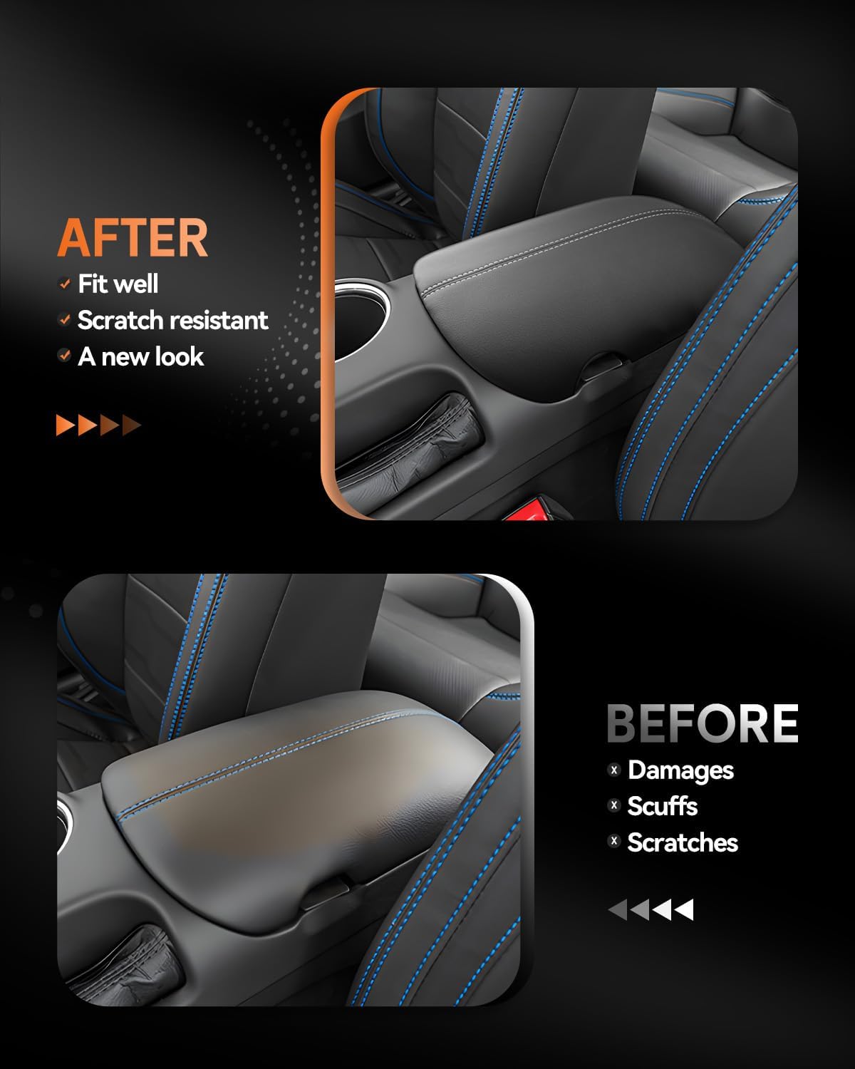 CDEFG for Ford Mustang 2024-2025 Center Console Cover Armrest Box Cover for Mustang 2024 2025 Accessories Console Arm Rest Protector White Line