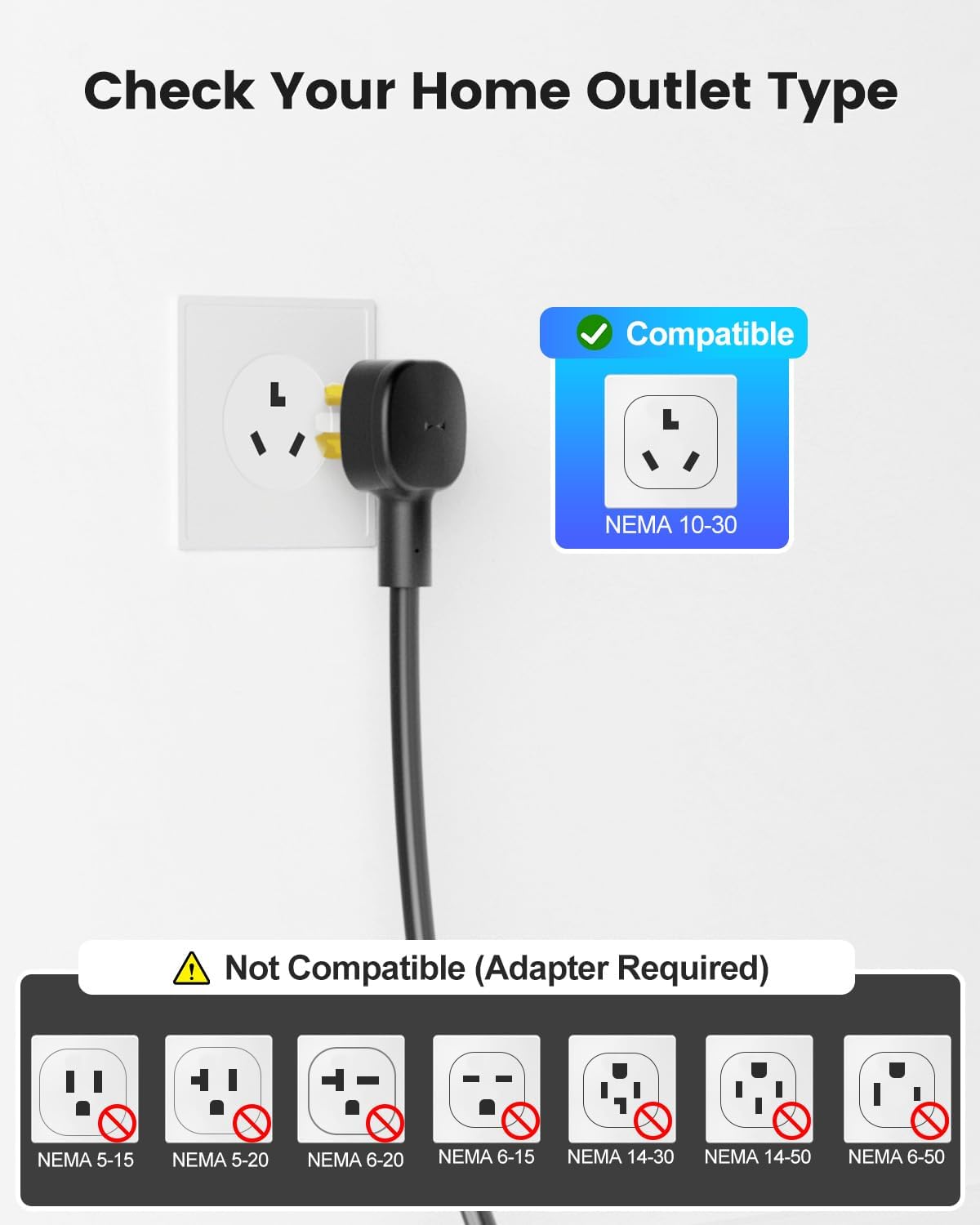 Level 2 EV Charger for Tesla, 24Amp 240V/25FT NEMA 10-30 Plug, 25FT Cable for Model S/3/X/Y, One-Touch Open Connector & Adjustable Current (10-24A) for Home/Garage Use, IP66 Waterproof