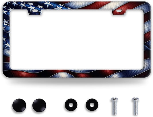 Vintage American Flag License Plate Frame Patriotic License Plate Holder Cars Decoration Funny Auto Accessories for Men Women 6x12 Inch