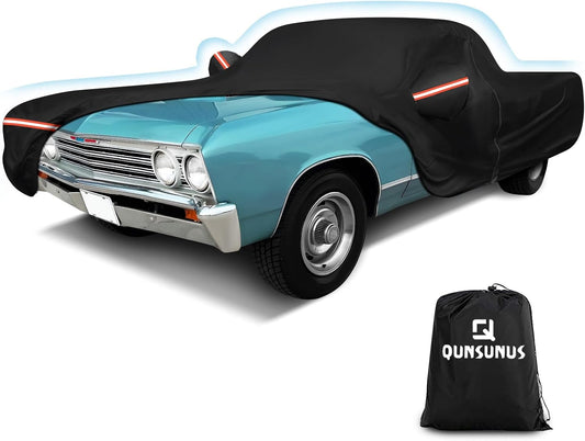 QUNSUNUS Waterproof Car Cover for Chevrolet El Camino 1964-1967/1978-1987, Outdoor Car Cover with Zipper, Full Exterior Car Covers for Automobiles All Weather with Wind, Sun, UV and Dust Protection