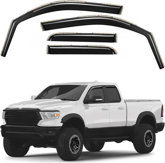 GrandWheel Co Smoke Tinted in-Channel Side Window Vent Visor Deflectors Rain Guards Compatible with Dodge Ram 1500 2019-2025 Quad Cab - 4pcs. GW0949