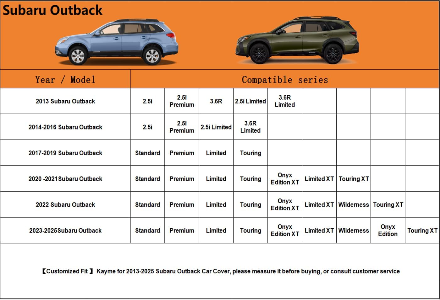 Kayme 6 Layers SUV Car Cover Custom Fit for Subaru Outback (1994-2025) Waterproof All Weather for Automobiles, Outdoor Full Cover Rain Sun UV Protection.Silver