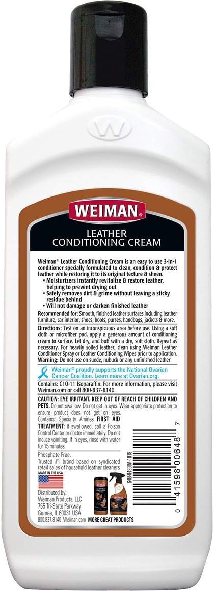Weiman 3 in 1 Deep Leather Conditioner Cream (2 Pack) - Restores Leather Surfaces - Use on Leather Furniture, Car Seats, Shoes, Bags, Jackets, Saddles