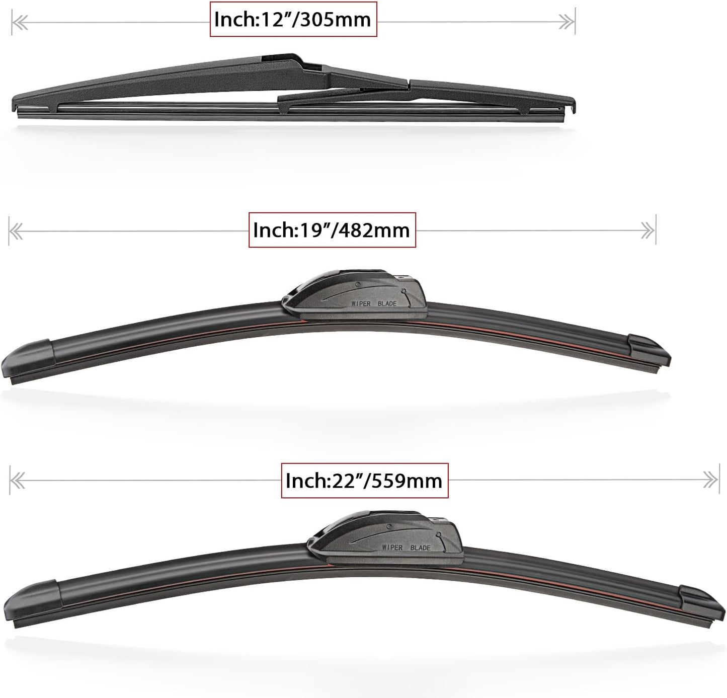 Windshield Wiper Blades Replacement for Toyota Highlander 2001-2007 / Toyota RAV4 2001-2005 Original Factory Quality Front Rear Wipers Blade Set for My Car - 22" 19" 12" (Pack of 3)