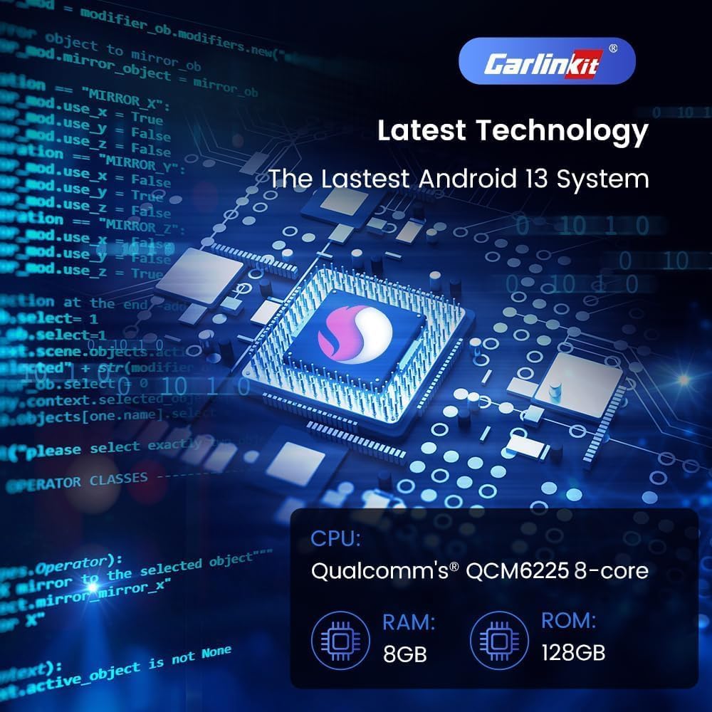 CarlinKit 8+128G - Wireless CarPlay&Android Auto Adapter,CarPlay Ai Box for car Wired CarPlay,8-Core,Bulit-in GPS,Ultra-Thin,Android 13.0 System,Dual Bluetooth,SIM&TF Card etc