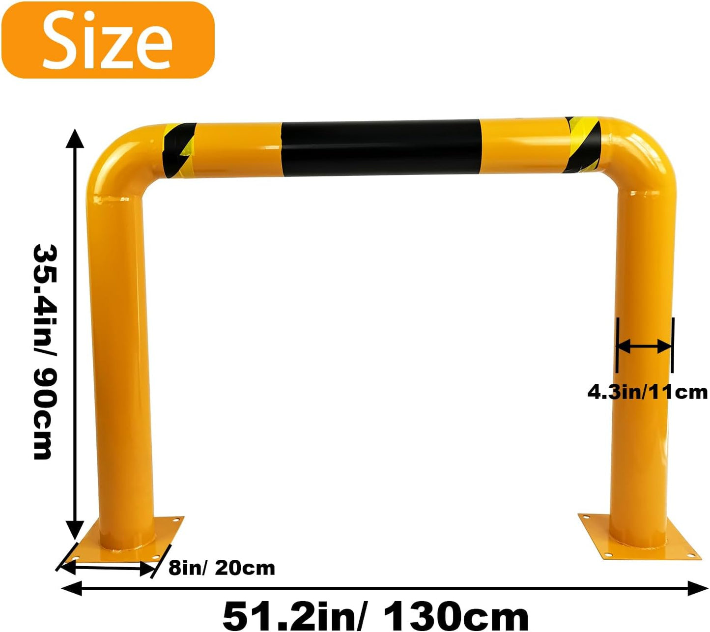 51.2"x 35.4" Hollow Machine Safety Vehicle Industrial Guard Barrier Bollard with Anchor Bolts For Warehouse Roadside Traffic Parking Area, 2 Pack, Yellow