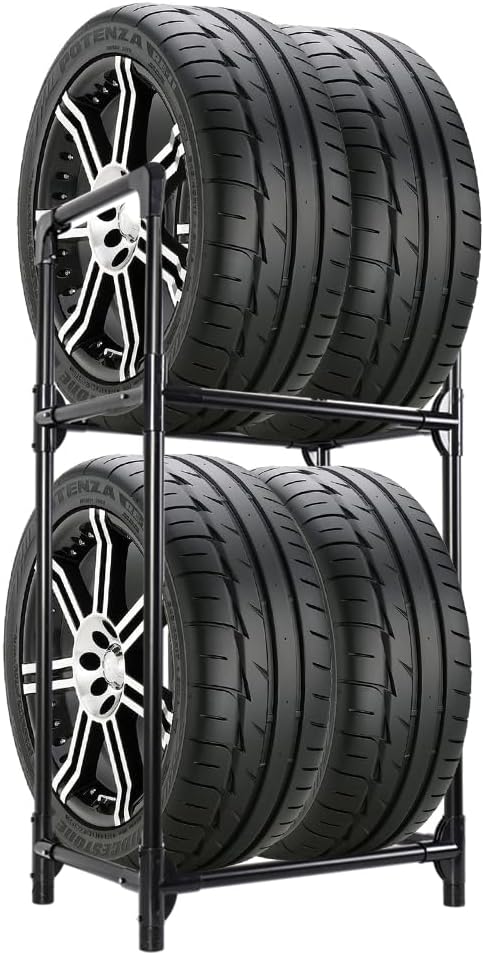 Hershii Tire Storage Rack Standing Garage Storage Shelf Organizer for Indoor Outdoor Use - Black, 22.51'' X 14.16'' X 45.11''