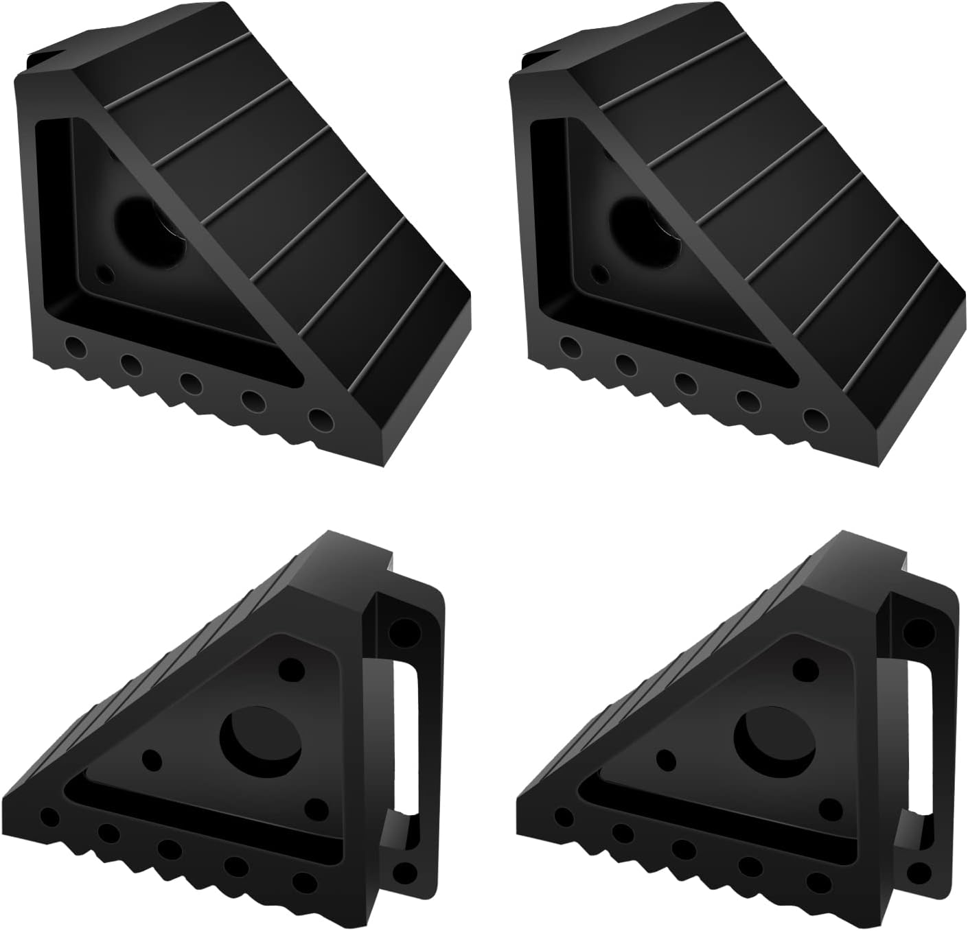ROBLOCK 4 PCS Heavy Duty Rubber Wheel Chocks, Solid Durable Tire Chock for Car, Travel Trailers, RV, Truck, and ATV, 7.9" x 4" x 5.9", 4 Packs, Black
