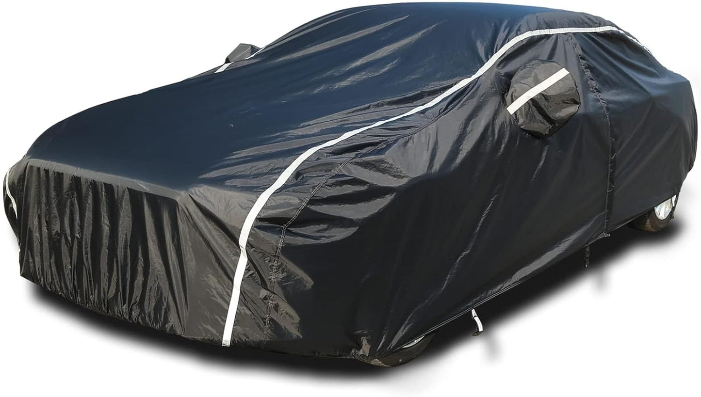 Tecoom Car Cover Waterproof All Weather, Outdoor Indoor Car Covers with Zipper Door, Cotton Backing Full Exterior Covers, Snowproof UV Protection Windproof, Universal Fit for Sedan (191"-200")