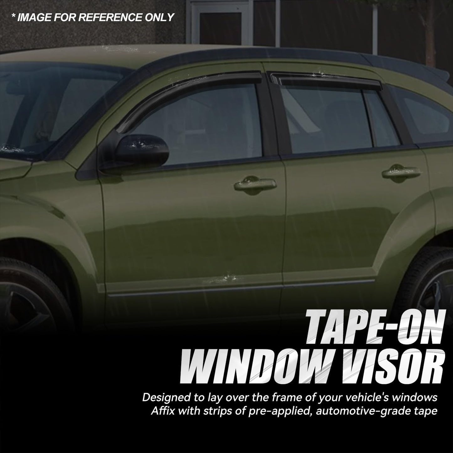 Auto Dynasty Set of 4 Carbon Fiber Pattern Window Visors Compatible with 2007 2008 2009 2010 2011 2012 Dodge Calibe, Tape-On Rain Guards Shield Vent Shade Deflector Glossy Black