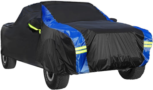 Avecrew Truck Cover Waterproof, All Weather for Truck Cover for Automobiles, Pickup Truck Cover Rain Snow UV Dust Protection(230""-242""), Black-Blue, RZ-21-PXL