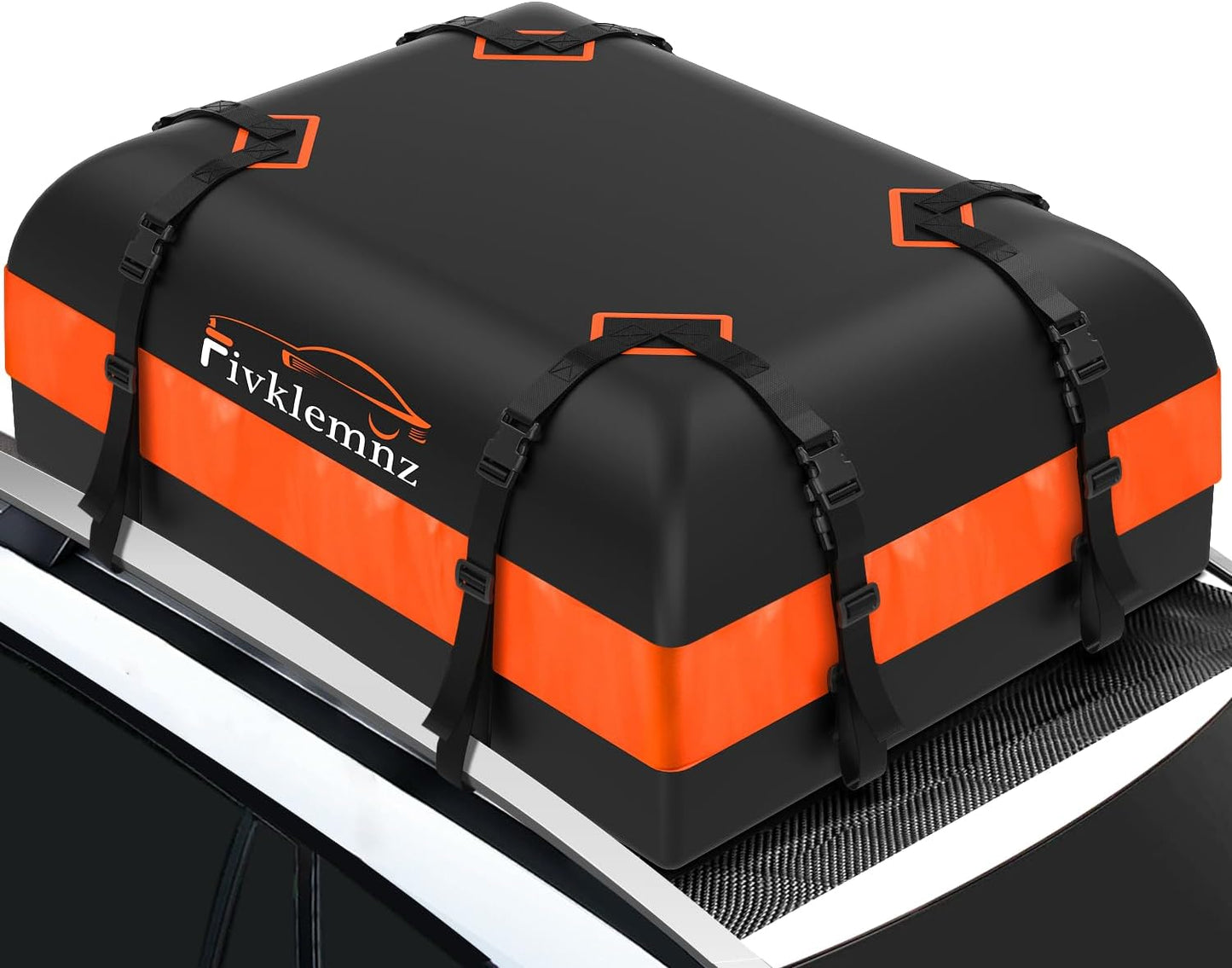 FIVKLEMNZ Car Rooftop Cargo Carrier Roof Bag Waterproof for All Top of Vehicle with/Without Rack Includes Topper Anti-Slip Mat + Reinforced Straps + 6 Door Hooks + Luggage Lock