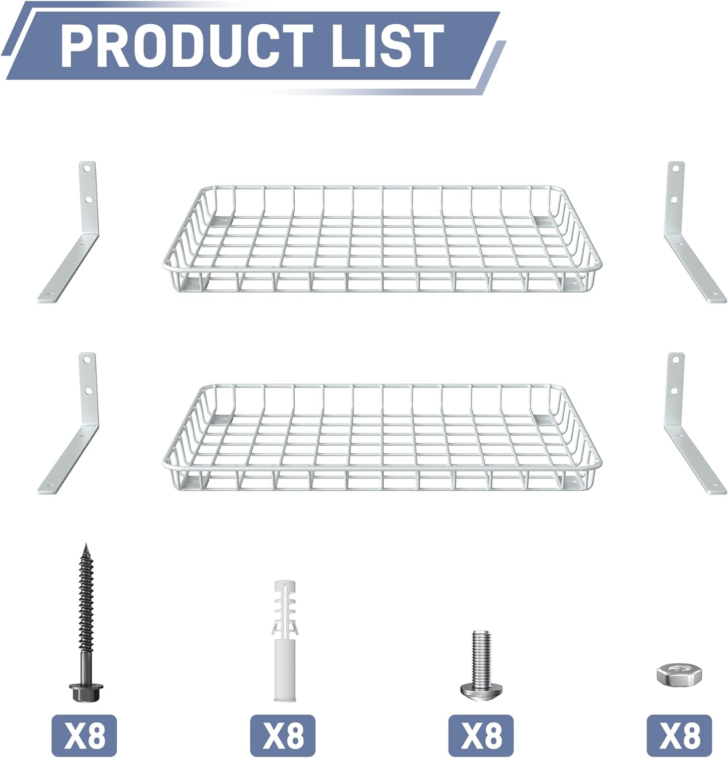 WALMANN Wall Shelves, 12 * 18 inch Wall-Mounted Storage Shelves for Garage, Closet, Laundry Room, Heavy Duty Wall Shelving, Holds Up to 60 lbs(Pack of 2, White)