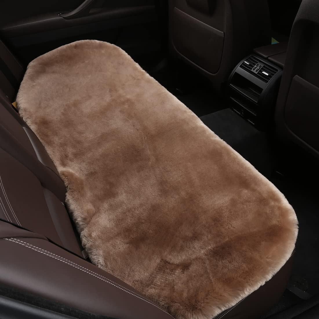 Fluffy Genuine Australia Sheepskin Car Seat Cover for Auto Interior Accessories with Soft Fuzzy Wool Eco-Friendly Natural Fur Non-Slip (Camel, Back)