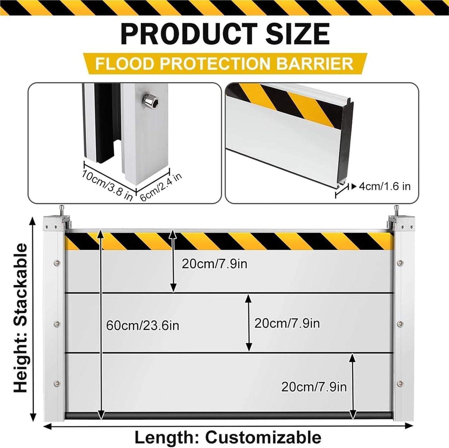 Reusable Heavy Duty Aluminum Flood Barriers for Home Exterior, Flood Protection Barriers Water Barrier Door Quick Detachable Garage Doors Detachable Mobile Rain Water Baffle ( H 39.4 inch L 5FT)