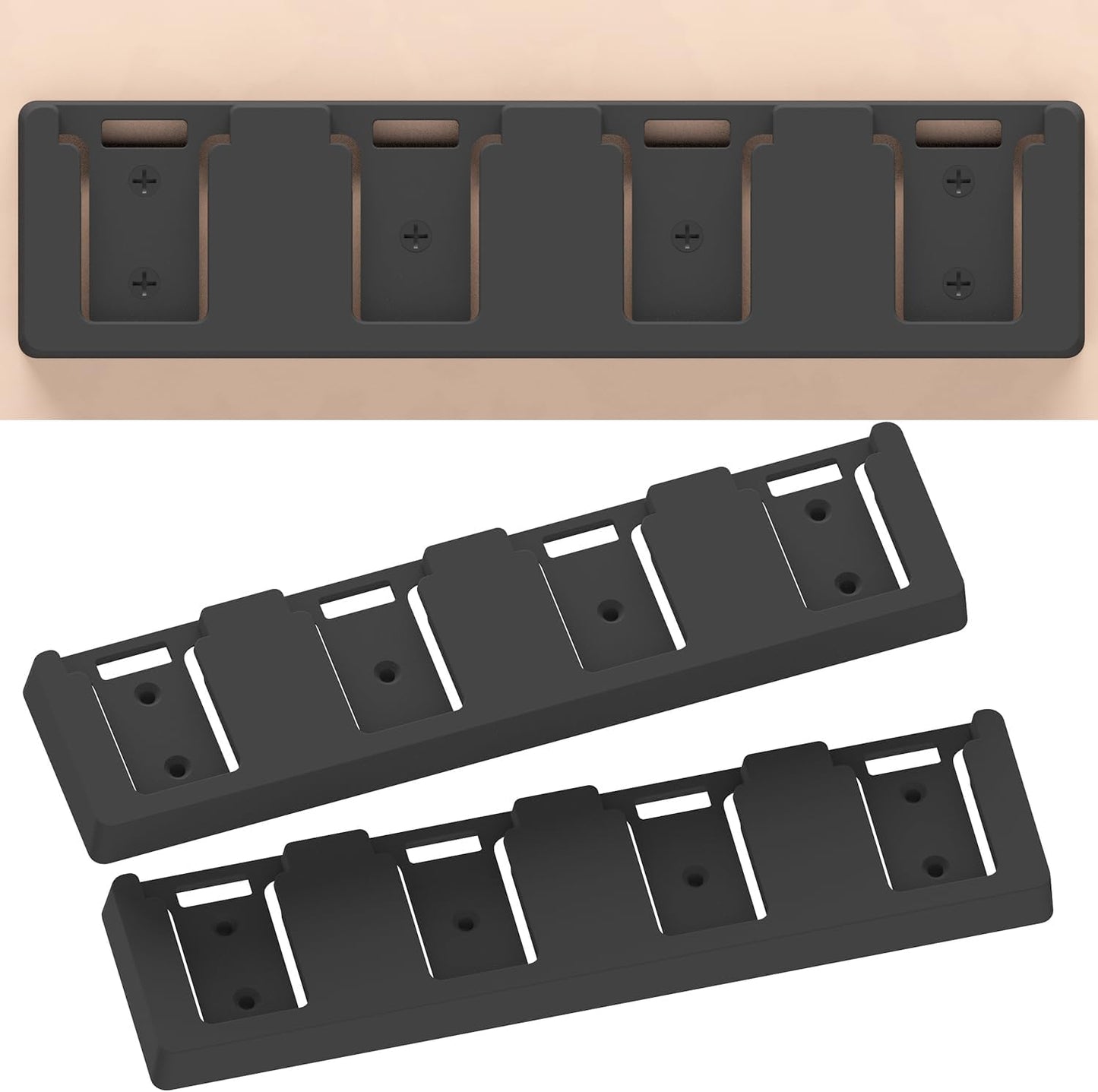 Battery Rack Compatible with DeWalt 20V Battery Holder, Mount 4 Slot Bulk Battery Garage Tool, Tools for Dewallt 20v, Wall Display Hook Holder (Black-4pc)