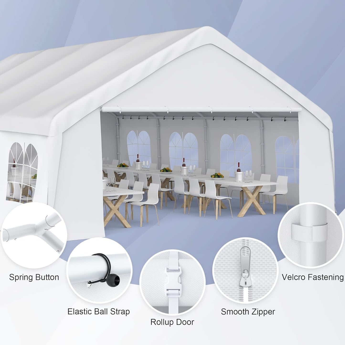 Morngardo 20'x26' Carports Clearance, Large Canopy Tent for Parties Heavy Duty Car Tent Metal Carport Portable Garage with Removable Sidewalls, White