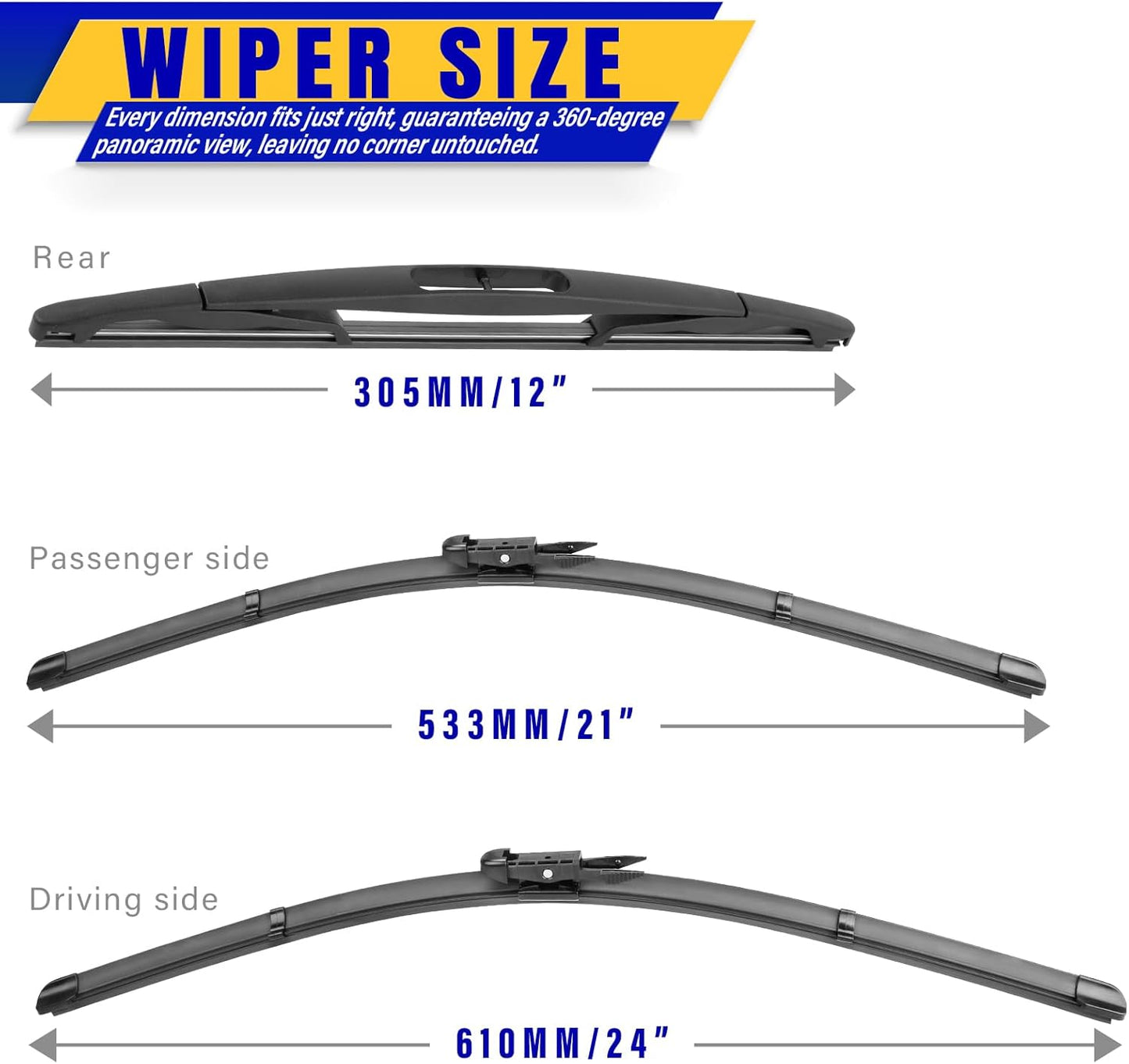 3 wipers Replacement for 2012-2017 Buick Enclave, Windshield Wiper Blades Original Equipment Replacement - 24"/21"/12" (Set of 3) Pinch Tap