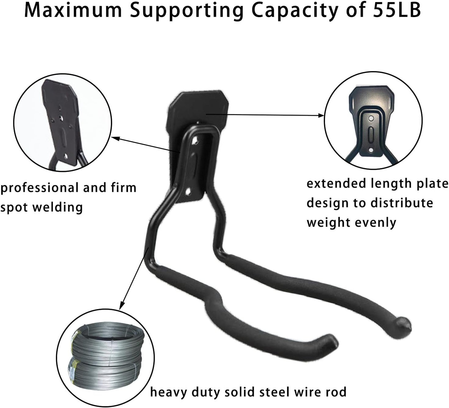 JuforminWeedeater Hanger, String Trimmer Hanger, Weed Eater Rack, Garage Wall Hooks, Power Tool Holder for Garage Wall, Utility Hooks for Garage Tool Organizers and Storage Black-4 Pcs