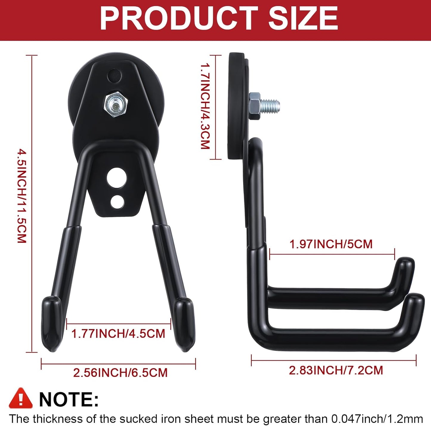 Landhoow Large Magnetic Hooks Heavy Duty Garage Magnet Hooks Strong Storage Utility Magnetic Hangers with Anti Slip Rubber Coating for Indoor and Outdoor Hanging(Black,6 Pcs)