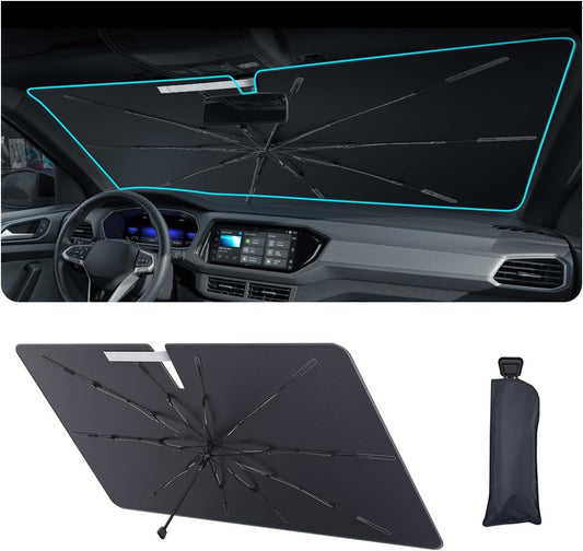 2025 Upgrade Car Windshield Sun Shade Windshield Sunshade Umbrella [Star Fabric] Protect Car from Sun Rays&Heat Damage Keeps Vehicle Cool, Spring Structure Edge Fits Sedans,SUVs,Trucks,Hatchbacks (S1)